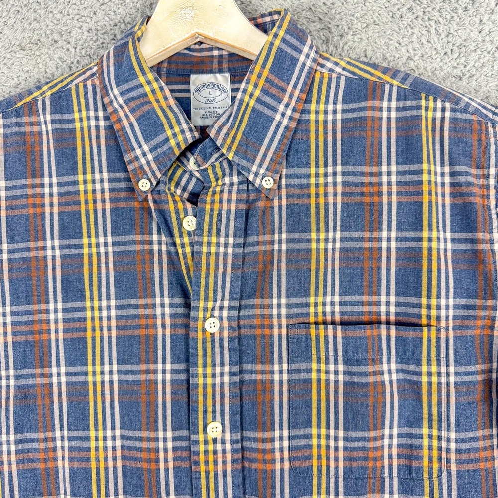 Brooks Brothers 346 Shirt Mens Large Blue Orange Plaid Slim Fit Button Down‎ - Picture 3 of 11